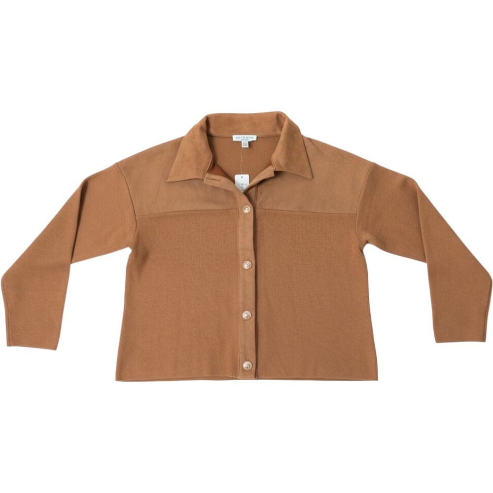 Rio & Rian New York Women Camel Brown Mixed Media Knit Faux Suede Jacket Large